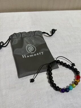 Black Lava Bead Bracelet with Rainbow Stone Accents